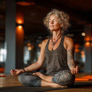 Літній чоловік в позі йоги